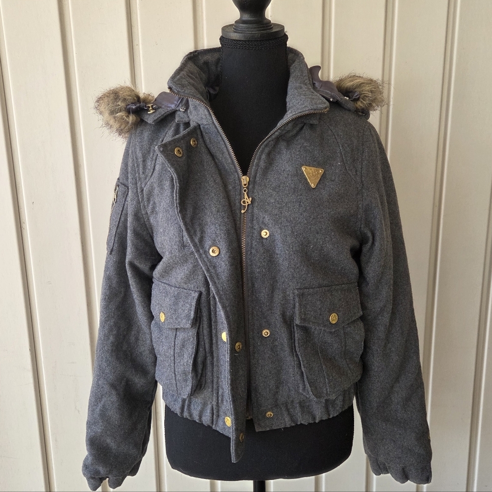 Akademiks Wool Blend Faux Fur Trimmed Coat Size M